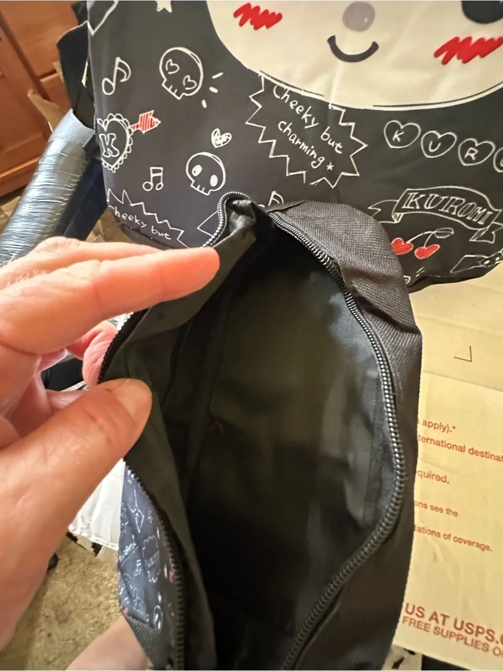 Kuromi Black Character Backpack Cover with White & Red Accents see pics